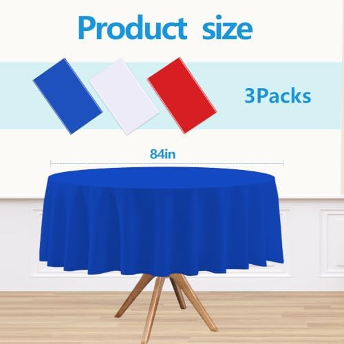 3 Pack Red White and Blue Round Plastic Tablecloth - Image 2