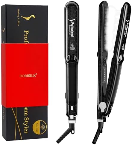 DORISILK 2.0 Upgraded Steam Straighteners for Hair, Professional Salon Ceramic Tourmaline Vapor Steam Flat Iron Hair Straightener and Curler 2 in 1 Straightening Curling Iron, Dual Voltage LED Temp by DORISILK