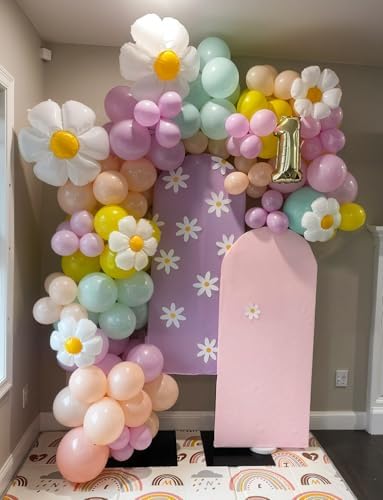 Daisy Balloon Arch Garland Kit - 148 Pcs Groovy Pastel Balloon Arch with Flower Balloons in Purple, Blue, Orange, Yellow for Boho Girl Birthday, Baby Shower, Wildflower Party Decorations - Image 4