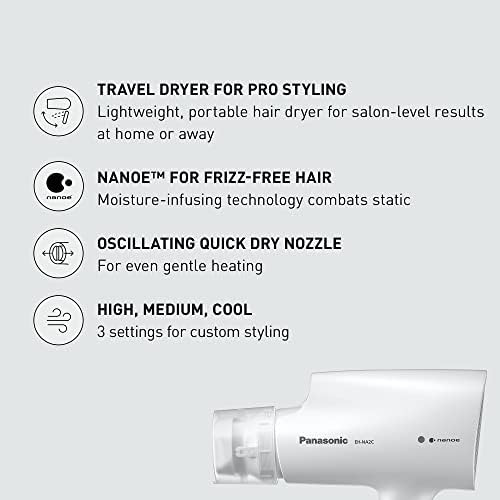 Panasonic nanoe Compact Hair Dryer EH-NA2C-W (White) - Japanese Nanoe Techonology, Foldable Travel Blow Dryer with Oscillating Quick Dry Nozzle, 1400W Lightweight Portable Hair Dryer, Anti-Frizz - Image 3