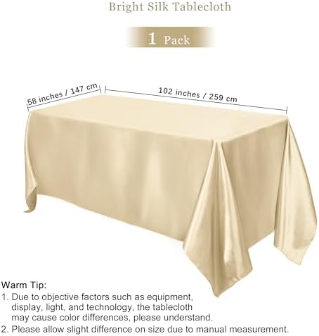TURSTIN 1 Pack Champagne Satin Tablecloth 102 x 58'' Overlay Table Cover - Image 2