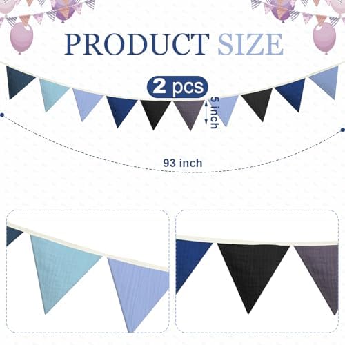 Oudain 2 Pcs Pennant Banner Flags Nursery Garland Triangle, Blue Color - Image 2