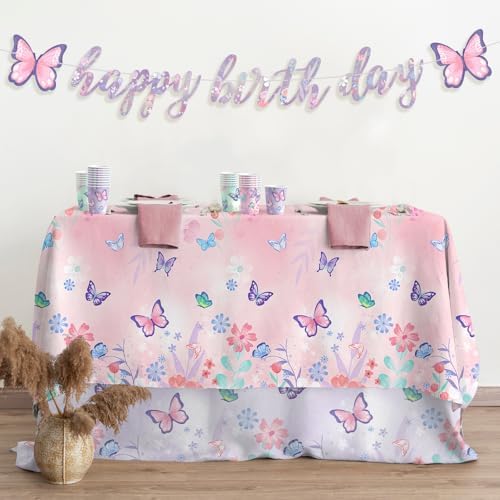Butterfly Birthday Party Supplies Set - Includes Disposable Plates, Cups, Napkins, Tablecloth, and Banner | Butterfly Party Decorations for Girls Birthday Celebration,Serve 24 - Image 6