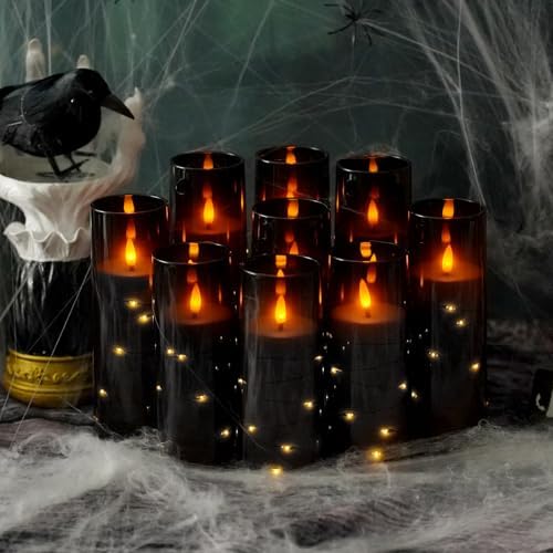 Nimiko Flickering Flameless LED Candles, 9 Pcs with Embedded Star String, Acrylic LED Pillar Candles with Remote, Suitable for Home Decoration (Black) - Image 4