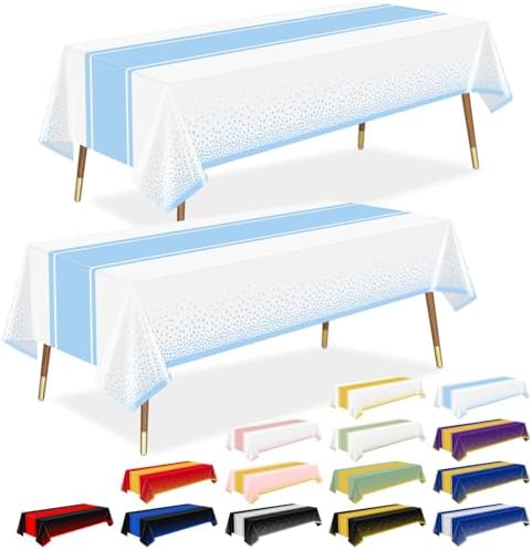LANLISA White and Blue Tablecloth Party Decorations 6 Pack, Disposable Plastic Table Cloths for Baby Shower Birthday Wedding Party Decor by LANLISA