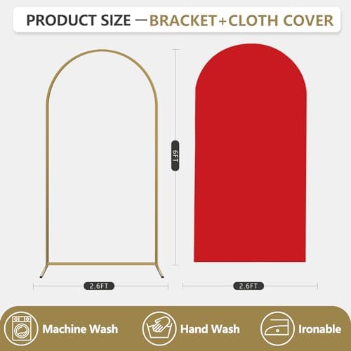 Arch Backdrop Stand and Cover Set, Metal Balloon Arch Backdrop 6ft, Gold Arched Stand Frame for Wedding, Parties,Birthday, Backdrop Decorations (Red,6ft) - Image 2