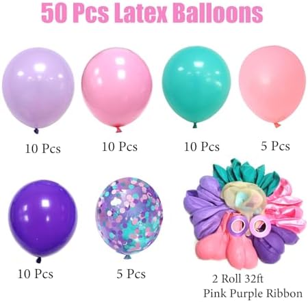 Mermaid Balloons Pink Purple Party Balloon, 50 Pcs 12 Inches Purple and Pink Teal Blue Latex Balloons for Ocean Sea Themed Birthday, Under The Sea Party Decorations - Image 2
