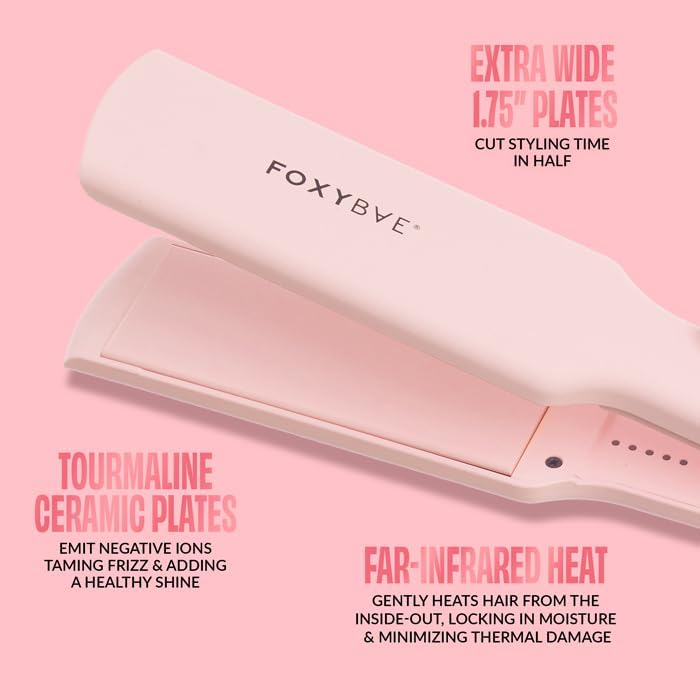 FoxyBae Sleek & Slay 1.75" Wide Plate Ceramic Flat Iron - Blush - Hair Straightener - Portable Professional Hot Tools - Healthy Hair Guaranteed - Dual Voltage - [146W] - Image 6