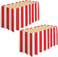 durony 2 Packs Red and White Striped Table Skirt Circus Theme Party Supplies Carnival Table Skirt for Carnival Home Party Decoration, 165 x 30 Inches by durony
