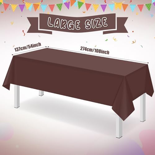8 Pack Brown Plastic Tablecloth for Rectangle Tables, Premium Decorative Brown Disposable Table Cloths for Parties, Bulk Rectangle Party Table Cover for Birthday, Wedding, Anniversary, 54 x 108 Inch - Image 2