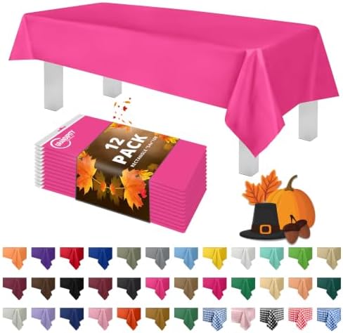 Grandipity Plastic Table Cloth Disposable 12 Pack 54” x 108” Rectangle by Grandipity