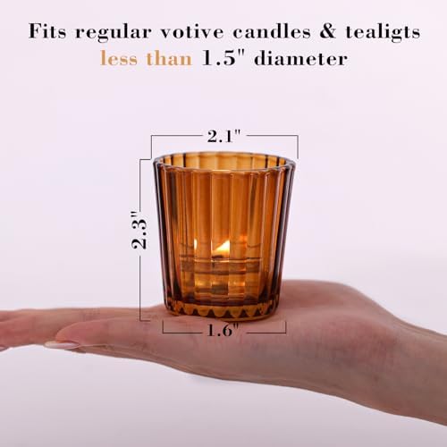 NITIME 24Pcs Vintage Ribbed Amber Votive Candle Holders, Fall Centerpieces for Tables, Tealight Candle Holder for Thanksgiving, Wedding Decor, Boho Home Decor and Christmas Decor - Image 2