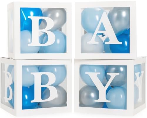 44-Pc Baby Shower Boxes & Balloons, Gender Reveal - Classic White & Blue by Vellax
