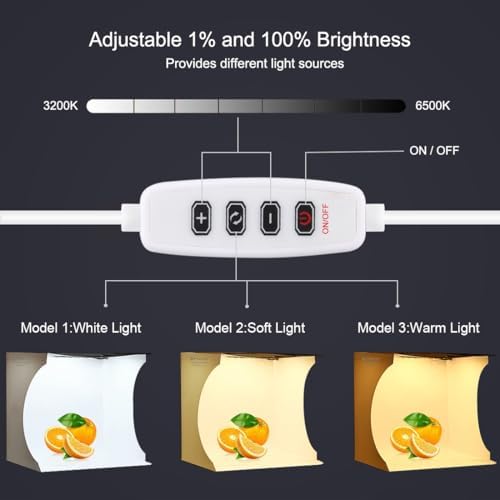 PULUZ Light Box Mini Photo Studio, 72 Pcs LED Lights with Adjustable White/Warm/Soft Lighting, 6-Color Backdrops, Portable Photography Lightbox for Small Product Display - Image 3