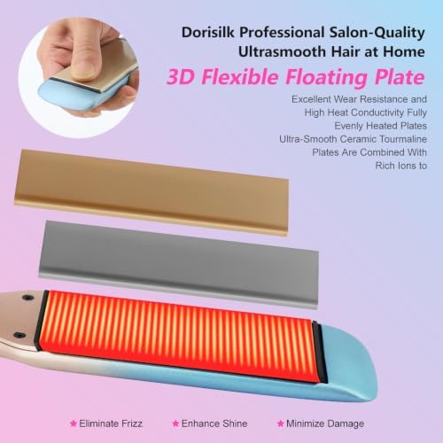 DORISILK Ceramic Flat Iron 450 Degrees, Hair Straightener and Curler 2 in 1, 30s Fast Heat Straightening Iron for Hair, Dual Voltage Planchas de Cabello Control Temp Gift for Women Girls, 1.75 Inch - Image 2