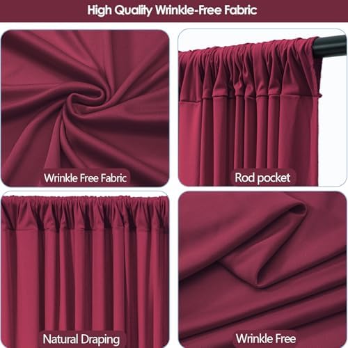 ESGOTBME 40x10ft Wrinkle Free ‌Burgundy Backdrop Curtain for Parties Soft Fabric Drapes Wedding ‌Curtain Backdrop for Birthday Party Decorations Background for Photography 5x10ft, 8 Panels - Image 5