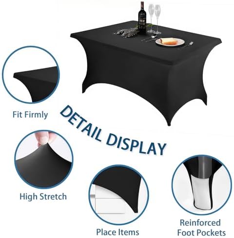 4FT Black Table Cloth - 8 Pack, Fitted Stretch Rectangle Spandex Tablecloth - Image 5