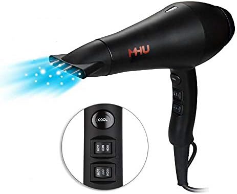 MHU Professional Salon Grade 1875w Low Noise Ionic Ceramic Ac Infrared Heat Hair Dryer Plus One Concentrator and One Diffuser Black Color - Image 2