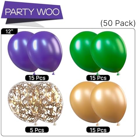 PartyWoo Purple Green Gold Balloons 50pcs 12 Inch Dark Purple Balloons - Image 5