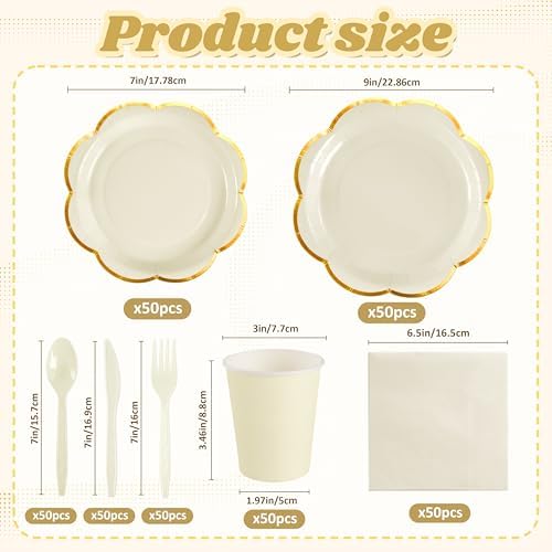 OuMuaMua 350Pcs White Paper Plates and Napkins Party Supplies for 50 Guests - Image 3