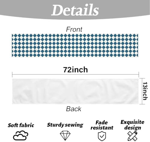 Blue White Diamond Table Runner, Tea Themed Party Decoration - Image 6