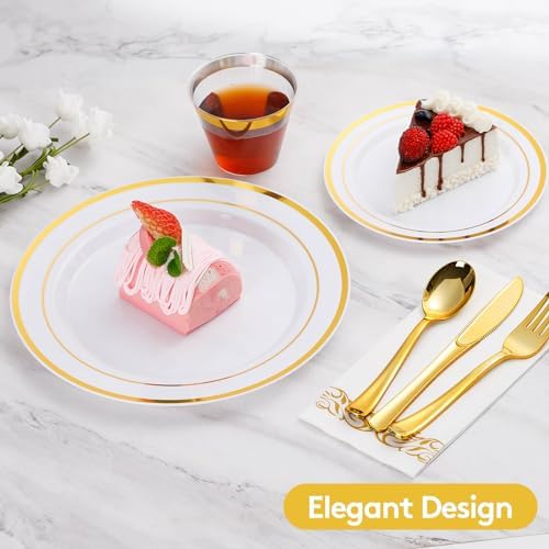 Goodluck 350 Pcs Gold Dinnerware Sets for 50 Guests, Disposable Plate Sets - Image 3