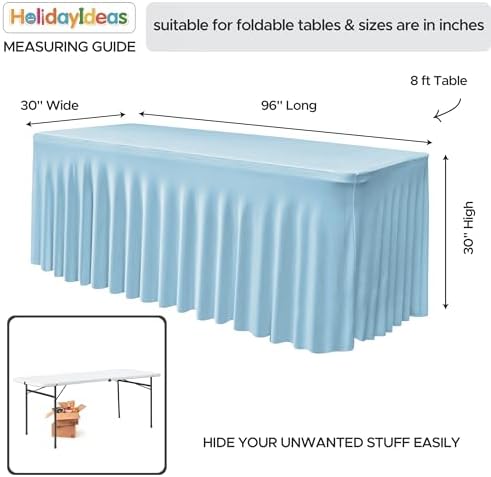4 Pack Baby Blue Spandex Table Covers 8ft Rectangle Ruffle Skirts for Party - Image 5