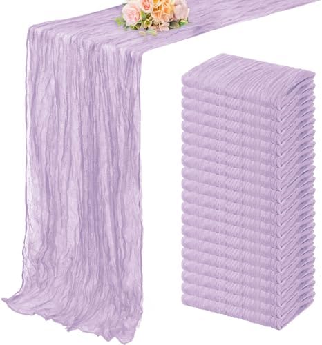 20 Pack Lilac Cheesecloth Table Runner 10FT Rustic Gauze Cheese Cloth Table Runner for Wedding 20 x 120 Inch Long Bridal Baby Shower Table Decor Boho Fabric Sheer Birthday Party Table Decorations by FoliafeelHome