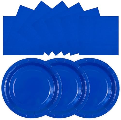 Blue 7Inch Paper Plates and Napkins Party Supplies, 50PCS by Unknown