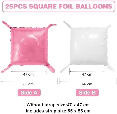 Pink White Square Foil Balloon Wall,25Pcs Double Sided Foil Balloons - Image 2