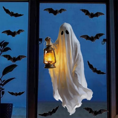 Halloween Window Clings Decorations Ghost Bat Window Stickers Static Spooky Glass Window Sticker Decals for Home Office Classroom Party Haunted House Seasonal Decor 1 Sheet - Image 4