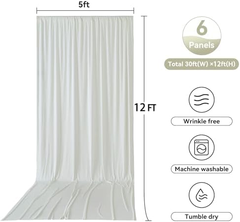 30ftx12ft Wrinkle Free Ivory Backdrop Curtains for Parties, 6 Panels 5x12FT Long Silky Polyester Ivory Photo Backdrop Drapes Back Drop Cloth for Wedding Birthday Photography Background Decor - Image 6