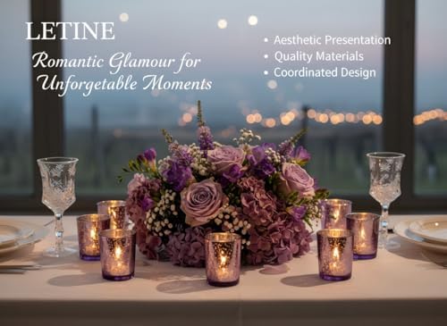 LETINE 24pcs Purple Votive Candle Holders – Glass Tea Light Candles Holder, Standard Votive Size for Regular Votive Candles– Bulk Candle Holder for Party Decoration, Bridal Shower, Home Decor - Image 5