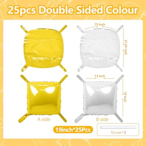 NISOCY 25PCS Yellow White Square Foil Balloons Wall Backdrop - Image 2