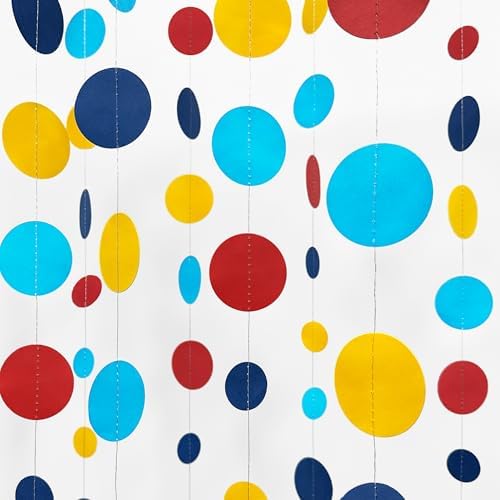 Red Blue Yellow Party Decorations Circle Dots Garland Hanging Paper Polka Dot Streamer for Carnival Circus Clown Fiesta Festivals Birthday Wedding Bridal Shower Wedding Shower Party Supplies - Image 3