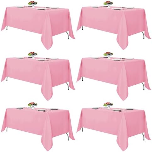 Fitable 6 Pack Pink Tablecloths 70x108 Inch for 6 Foot Rectangle Tables by Fitable