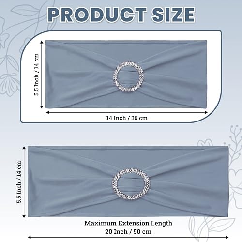 MDS Pack of 75 Spandex Chair Sashes for Wedding Party & Event – Dusty Blue - Image 2