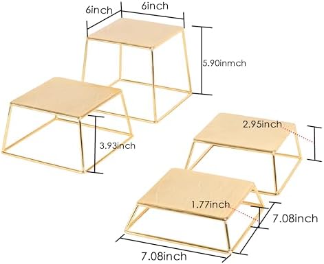 Dessert Table Risers Display Stands Food display Gold Metal Square Retail Pizza,Cupcake,Candy Stands Food Platter Tray,6x6 INCH,Set of 4 - Image 2