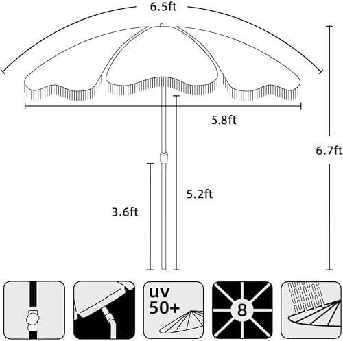 AMMSUN Boho Fringe Umbrella, 6.5ft Outdoor Umbrella with Tassel - Image 5