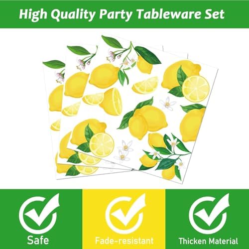Wiooffen 96 Pcs Lemon Party Yellow Lemons Summer Party Decoration For Birthday Party Tableware Set Lemon Theme Party Paper Plate Napkin Fork 24 Guests - Image 4