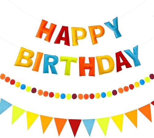 CANREVEL 3 PCS Pre-Strung 3D Happy Birthday Banner Decorations, Blue Orange by CANREVEL