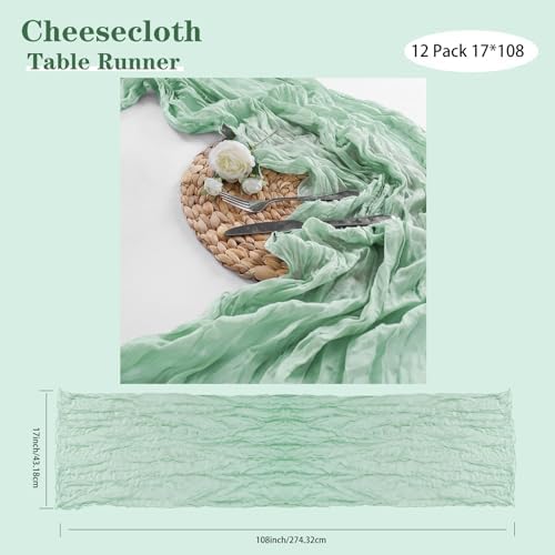 Bailarina 12 Pack Cheesecloth Table Runner 17x108 Inch Long Gauze Cheese Cloth 9ft Wrinkled Sheer Table Runner for Wedding Reception Birthday Party Table Decoration (Grey Green) - Image 4