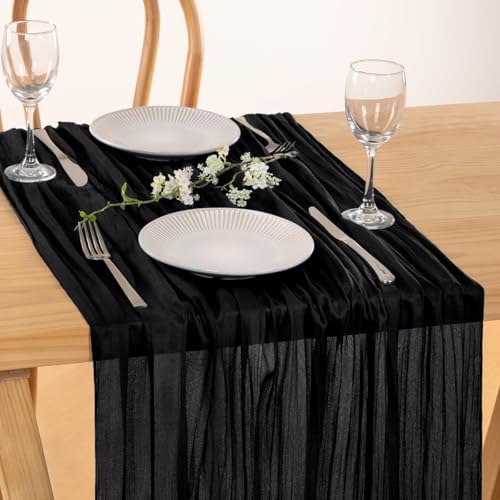 Black Table Runner Halloween Fall Cheesecloth Table Runner Gothic Decor - Image 3