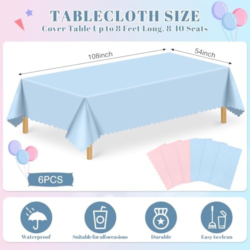 NatNarr 6 Pcs Gender Reveal Plastic Tablecloths, Pink Blue Table Cover - Image 2