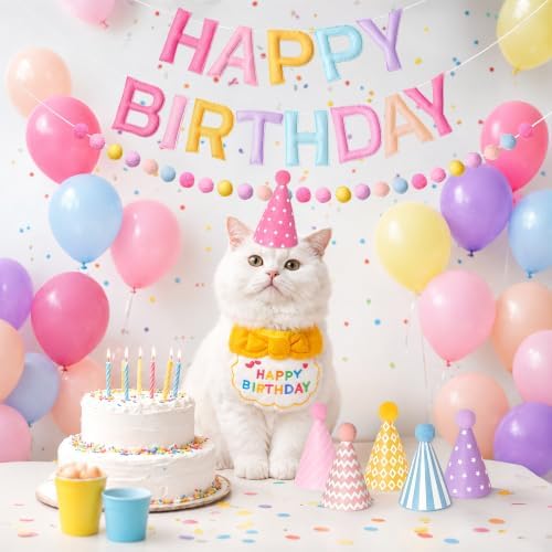 Kriyokiaa Pastel Rainbow Happy Birthday Banner Set with Party Hats - Image 7