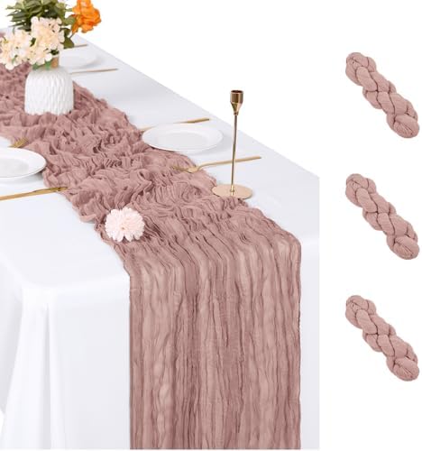 3 Pack Dusty Pink Cheesecloth Table Runner, 17 x 108 inch, Semi Sheer Boho Cheese Cloth Fabric Table Runner Bulk for Wedding , Birthday, Party, Holiday, Home Decor (Dusty Pink) by ACSUIT