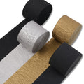 PartyWoo Black Gold Silver Crepe Paper Streamers 4 Rolls 328 ft Pack of Black Metallic Silver Gold Crepe Paper for Graduation New Year Birthday Party Decorations (1.8 Inch x 82 Ft/Roll) by PartyWoo