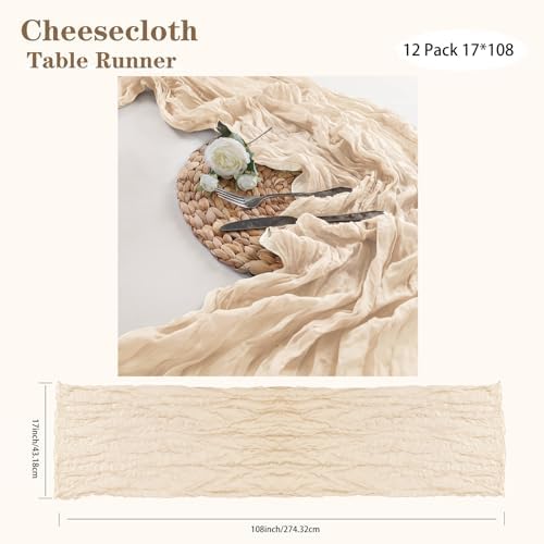 Bailarina 12 Pack Cheesecloth Table Runner 17x108 Inch Long Gauze Cheese Cloth 9ft Wrinkled Sheer Table Runner for Wedding Reception Birthday Party Table Decoration (Ivory) - Image 4