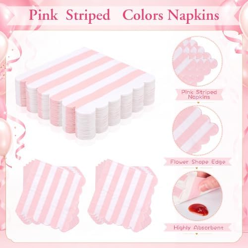 Mimorou 175 Pcs Pink White Striped Party Tableware for 25 - Image 5