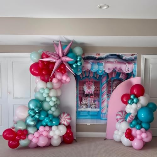 Christmas Balloon Arch Kit, Red Pastel Baby Pink White Mint Dusty Metallic Teal Green Xmas Balloons with Gingerbread Man Claus Candy Cane Foil Balloons for Merry Christmas Party Decorations - Image 3
